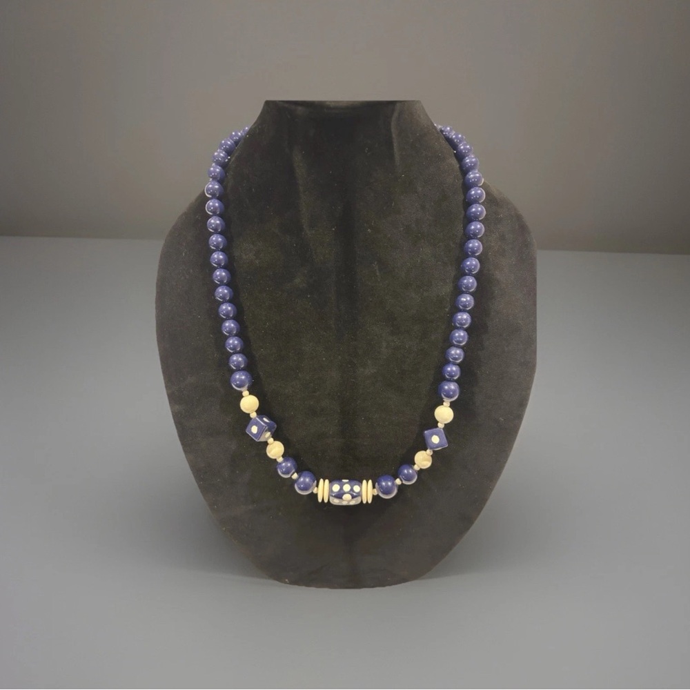 Vintage Clear Blue Dice Dangle Necklace Japanese Necklace Beautiful